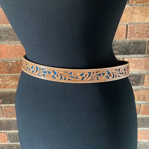 Nocona Men's Brown Leather Tooled Belt - Picture 5 of 8